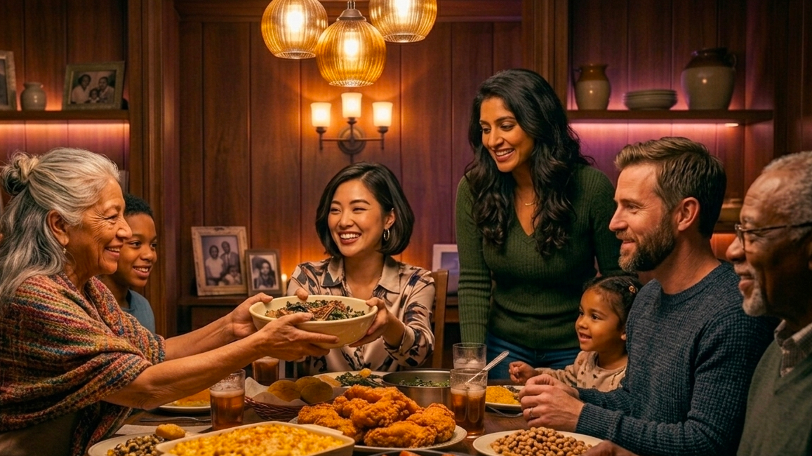 table full of southern soul food